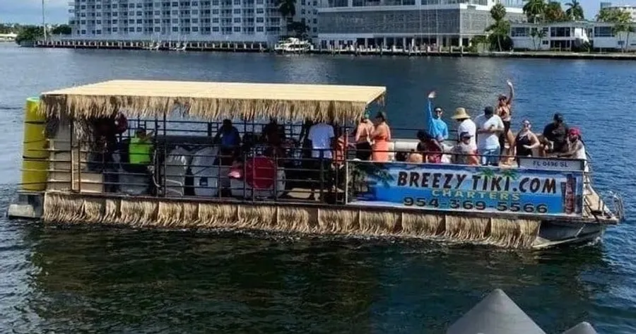 Breezy Tiki pontoon boat on the Fort Lauderdale Intracoastal Waterway